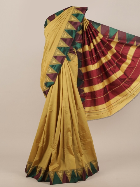 

Pothys Women Yellow & Maroon Geometric Woven Designed Saree