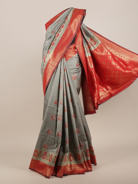 

Pothys Grey & Gold-Toned Ethnic Motifs Zari Art Silk Saree