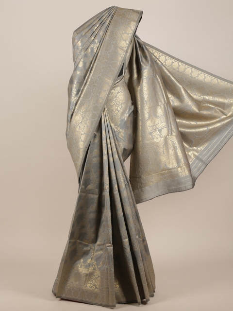 

Pothys Grey & Gold-Toned Floral Zari Art Silk Saree
