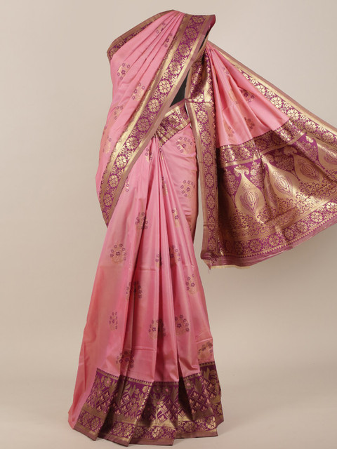 

Pothys Pink & Gold-Toned Floral Zari Art Silk Saree