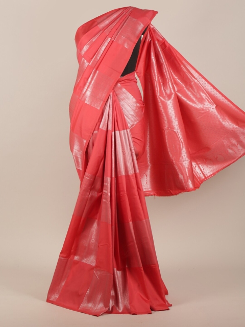 

Pothys Pink & Silver-Toned Woven Design Art Silk Saree