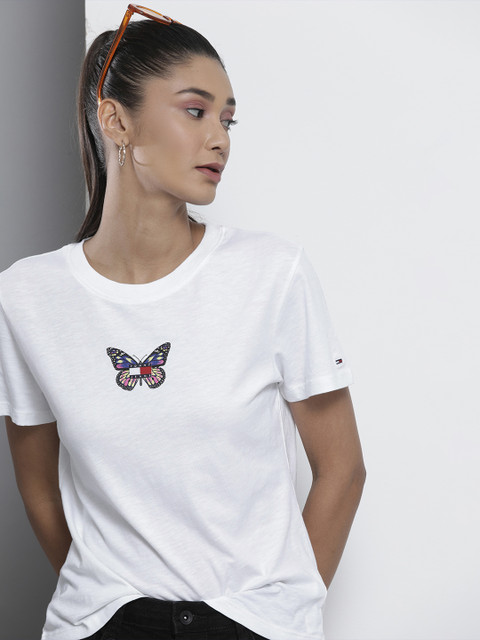 

Tommy Hilfiger Women White & Black Printed T-shirt