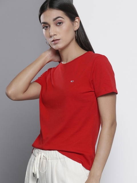 

Tommy Hilfiger Women Red Solid Organic Cotton T-shirt