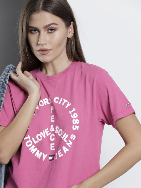 

Tommy Hilfiger Women Pink Typography Printed Pure Cotton T-shirt