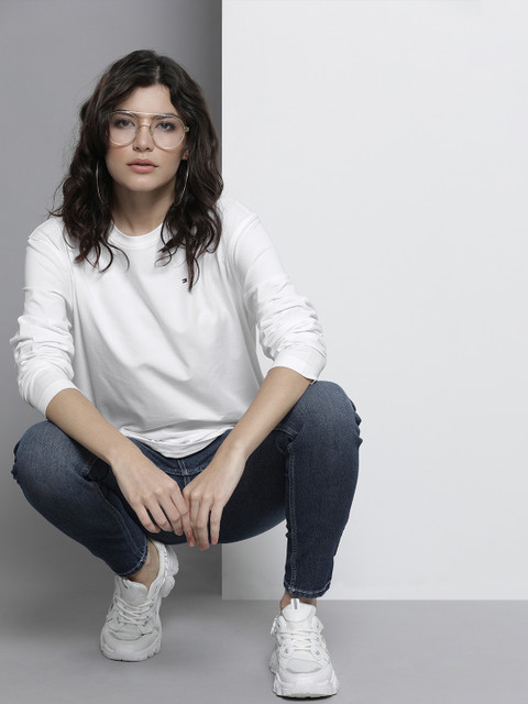 

Tommy Hilfiger Women White Round Neck Casual T-shirt