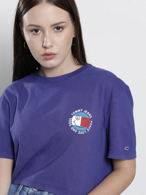 

Tommy Hilfiger Women Blue Brand Logo Printed T-shirt