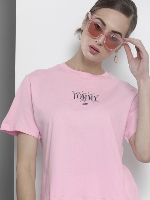 

Tommy Hilfiger Women Pink Black Printed Pure Cotton T-shirt