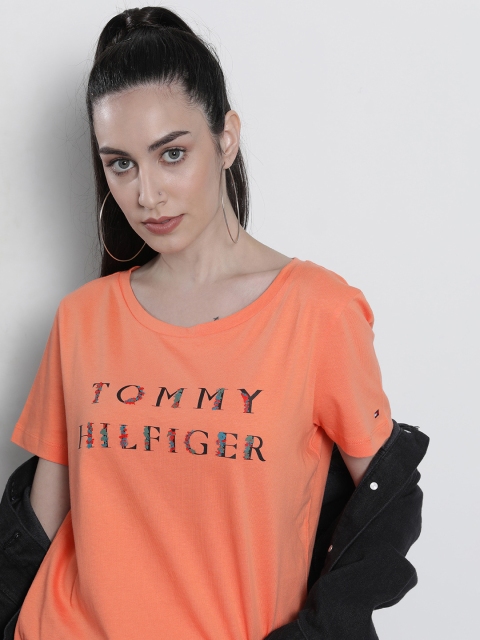 

Tommy Hilfiger Women Orange Brand Logo Printed T-shirt