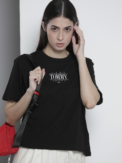 

Tommy Hilfiger Women Black White Brand Logo Print Organic Cotton T-shirt
