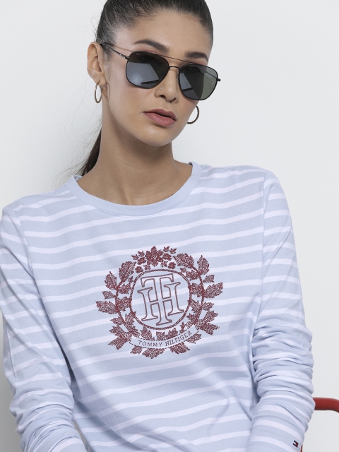 

Tommy Hilfiger Women Blue White Striped Organic Cotton T-shirt