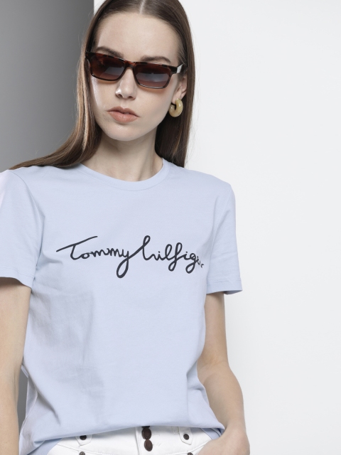 

Tommy Hilfiger Women Blue Typography Printed Organic Cotton T-shirt