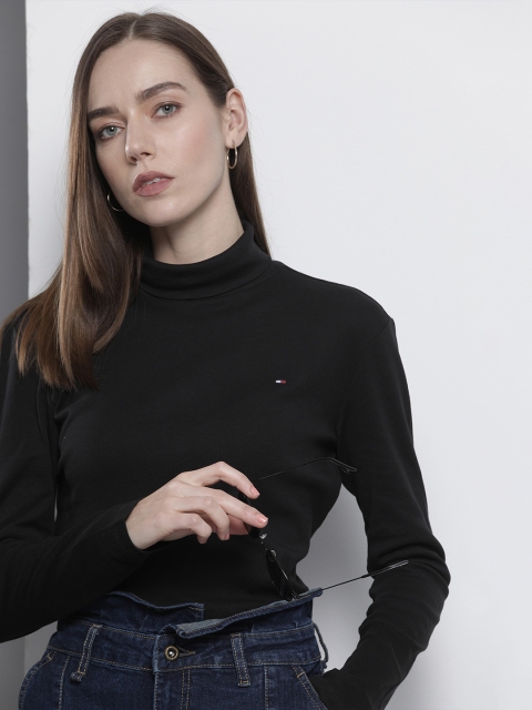 

Tommy Hilfiger Women Black Turtle Neck Organic Cotton Slim Fit T-shirt