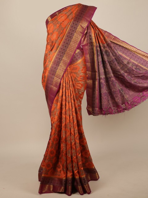 

Pothys Orange & Copper-Toned Woven Design Zari Jute Silk Saree