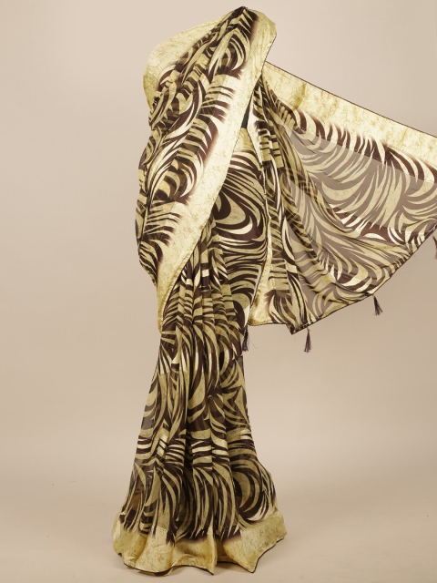 

Pothys Cream-Coloured & Brown Abstract Printed Saree