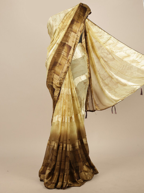 

Pothys Yellow & Brown Poly Chiffon Saree