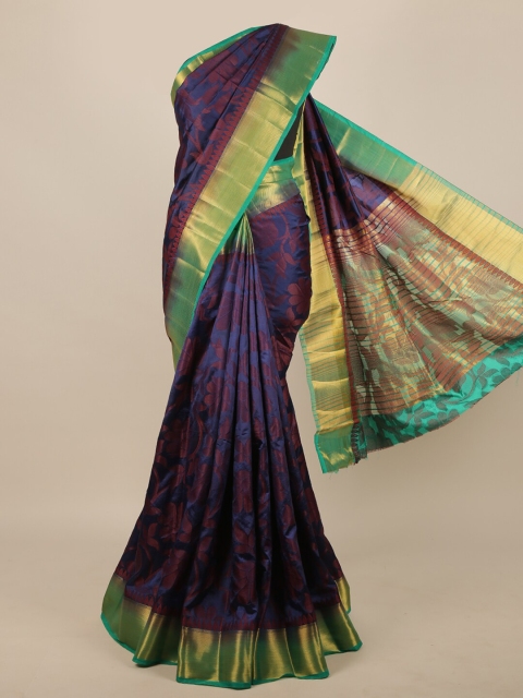 

Pothys Navy Blue & Maroon Floral Jute Silk Saree