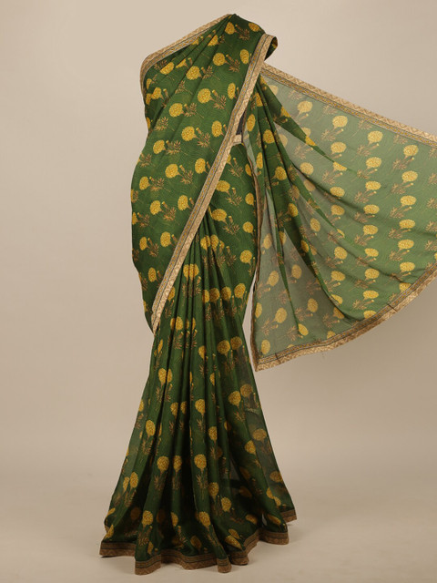 

Pothys Green & Yellow Floral Saree
