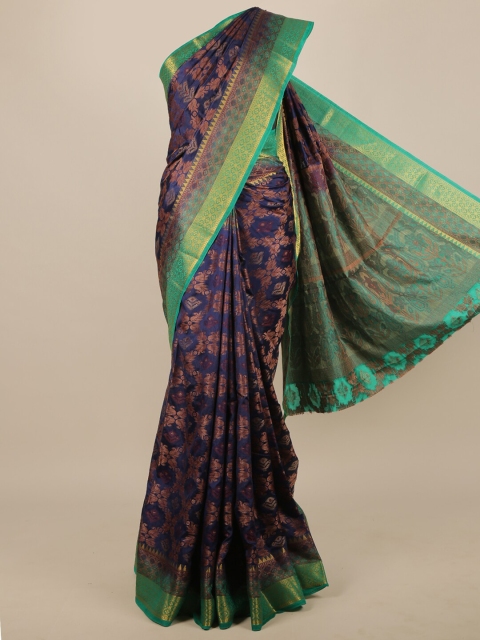 

Pothys Navy Blue & Brown Floral Jute Silk Saree