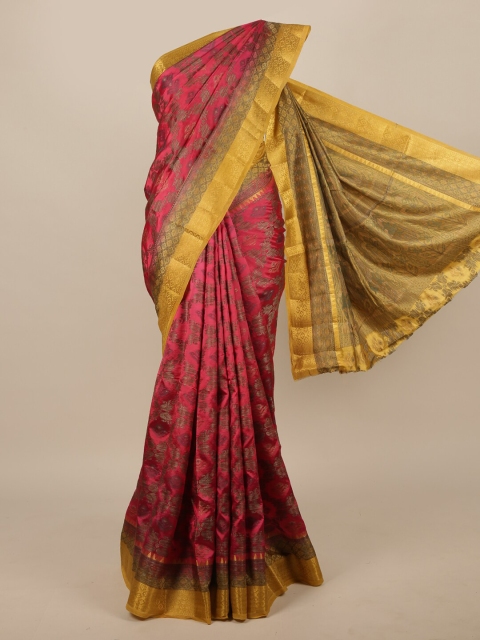 

Pothys Pink & Yellow Woven Design Jute Silk Saree
