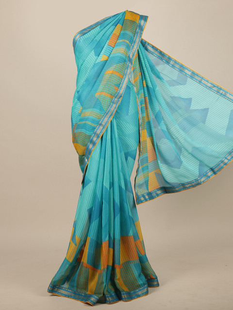 

Pothys Blue & Green Geometric Printed Saree