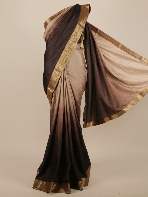 

Pothys Brown & Gold Colourblocked Dyed Zari Jute Silk Saree