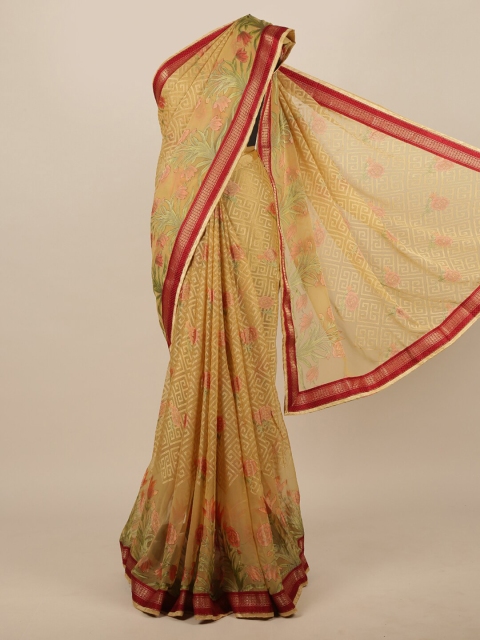 

Pothys Cream-Coloured & Maroon Floral Brasso Printed Saree