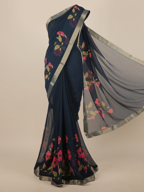 

Pothys Blue & Pink Floral Printed Zari Saree