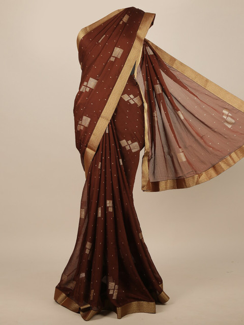 

Pothys Brown & Gold-Toned Printed Saree