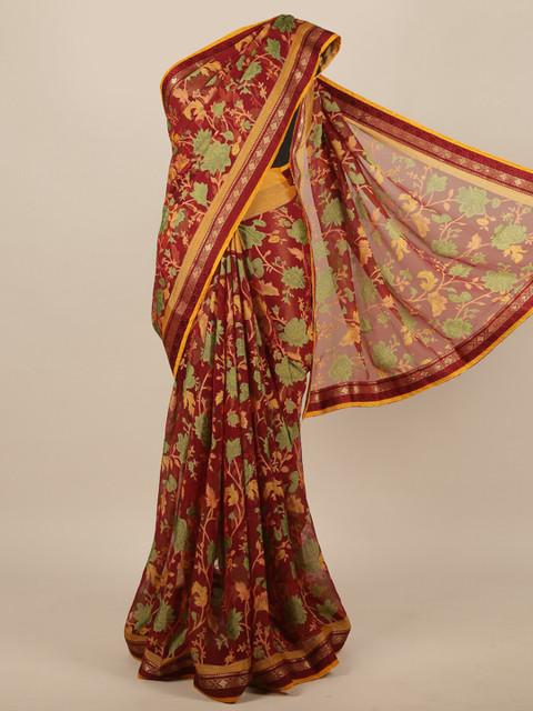 

Pothys Maroon & Yellow Floral Printed Saree