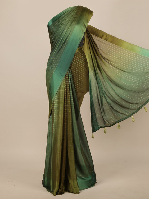 

Pothys Poly Chiffon Green Woven Design Zari Striped Saree