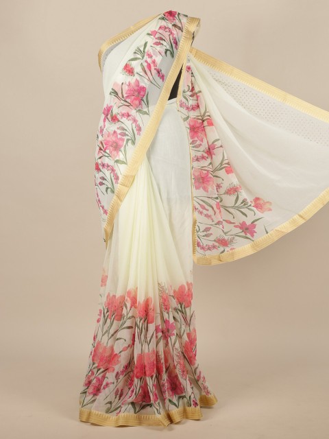 

Pothys Off White & Pink Floral Saree