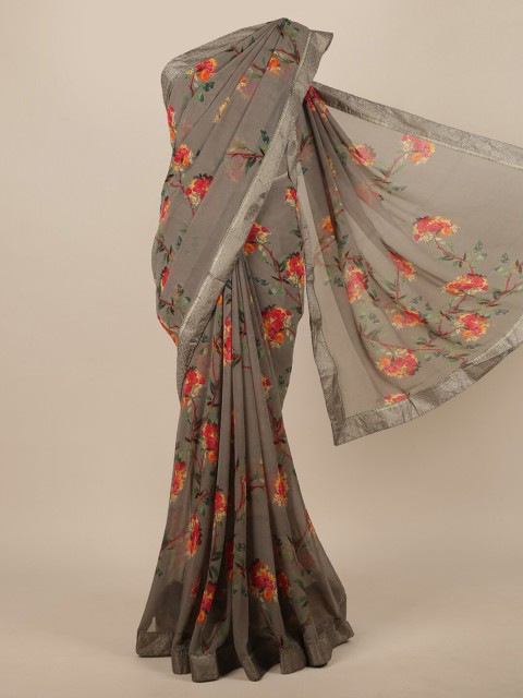 

Pothys Grey & Orange Floral Saree
