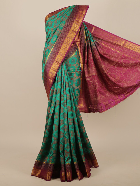 

Pothys Green & Maroon Ethnic Motifs Woven Design Zari Jute Silk Saree