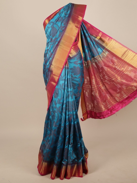 

Pothys Blue & Pink Floral Woven Design Zari Jute Silk Saree