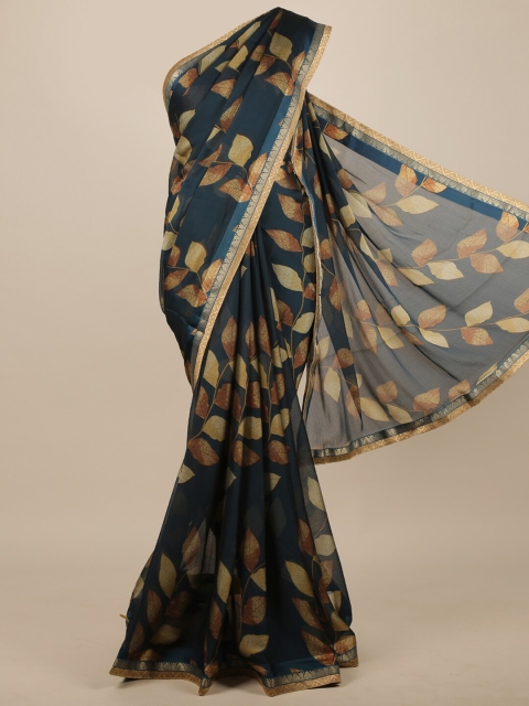 

Pothys Teal & Mustard Floral Saree