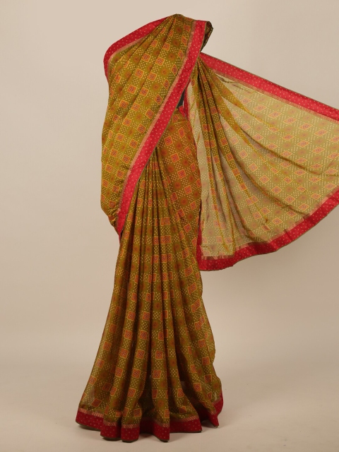 

Pothys Green & Red Geometric Printed Saree