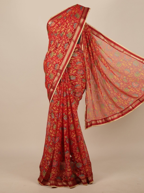 

Pothys Red & Gold-Toned Floral Saree