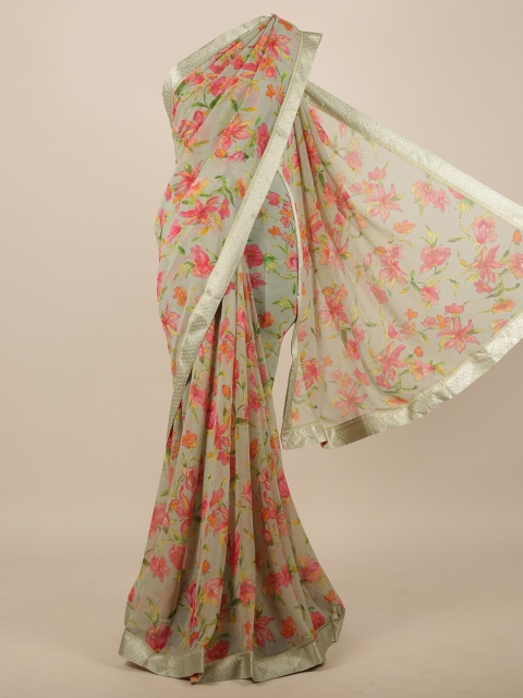 

Pothys Grey & Orange Floral Printed Saree