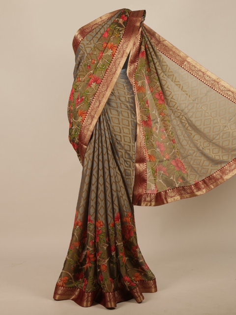 

Pothys Women Grey Floral Printed Saree
