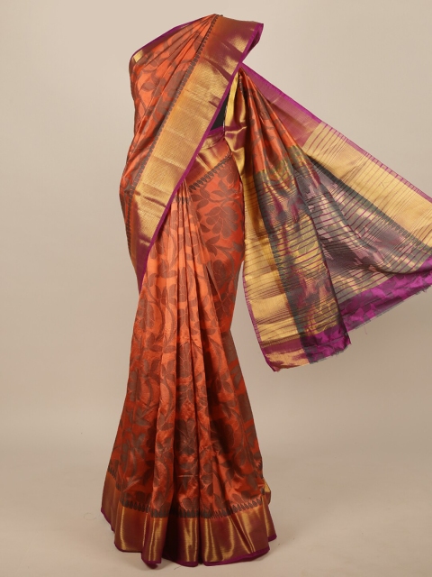 

Pothys Peach-Coloured Floral Jute Silk Saree