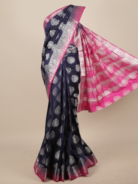 

Pothys Women Navy Blue & Pink Ethnic Woven Designed Saree