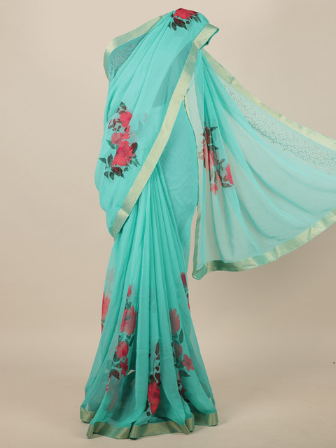 

Pothys Turquoise Blue & Pink Floral Saree
