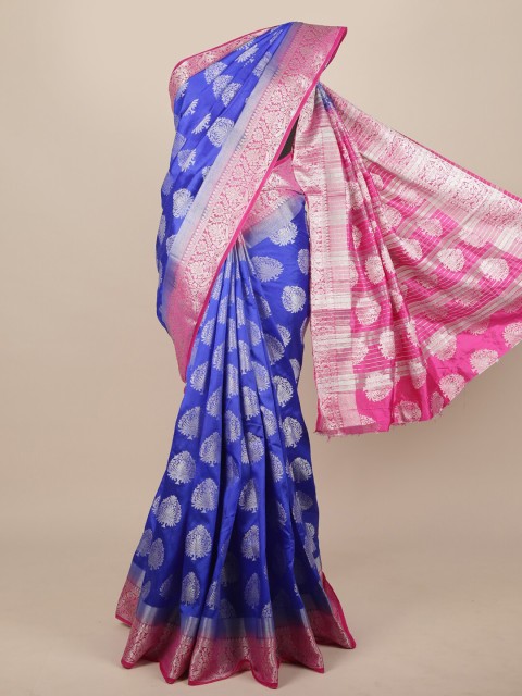 

Pothys Blue & Pink Ethnic Motifs Jute Silk Saree