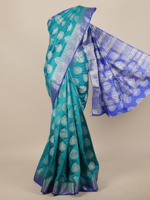 

Pothys Blue & Silver-Coloured Ethnic Motifs Zari Woven Design Jute Silk Saree