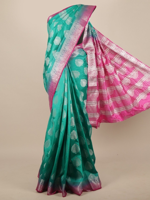 

Pothys Green & Silver-Toned Ethnic Motifs Zari Jute Silk Saree