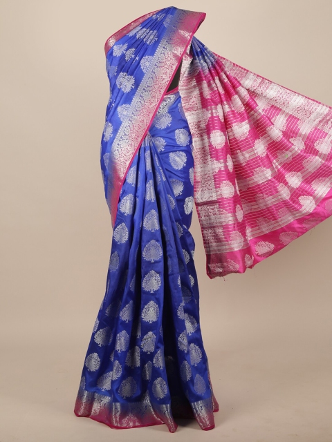 

Pothys Blue & Silver-Toned Ethnic Motifs Zari Jute Silk Saree