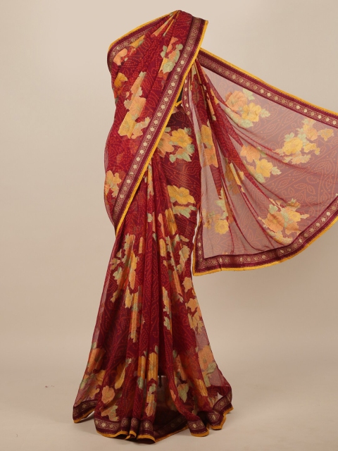 

Pothys Maroon & Yellow Floral Printed Saree