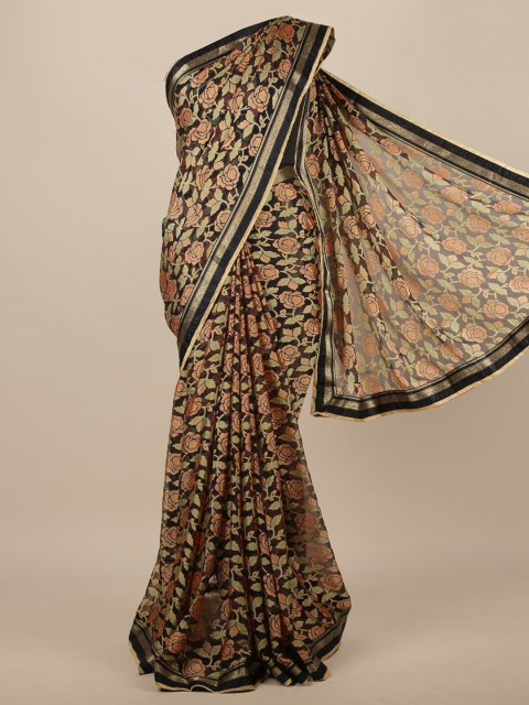 

Pothys Black & Peach-Coloured Floral Saree