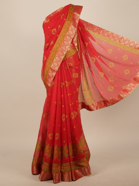 

Pothys Red & Yellow Geometric Woven Design Saree