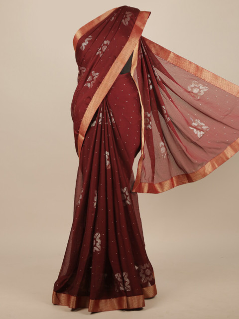 

Pothys Maroon & Silver-Toned Woven Design Saree